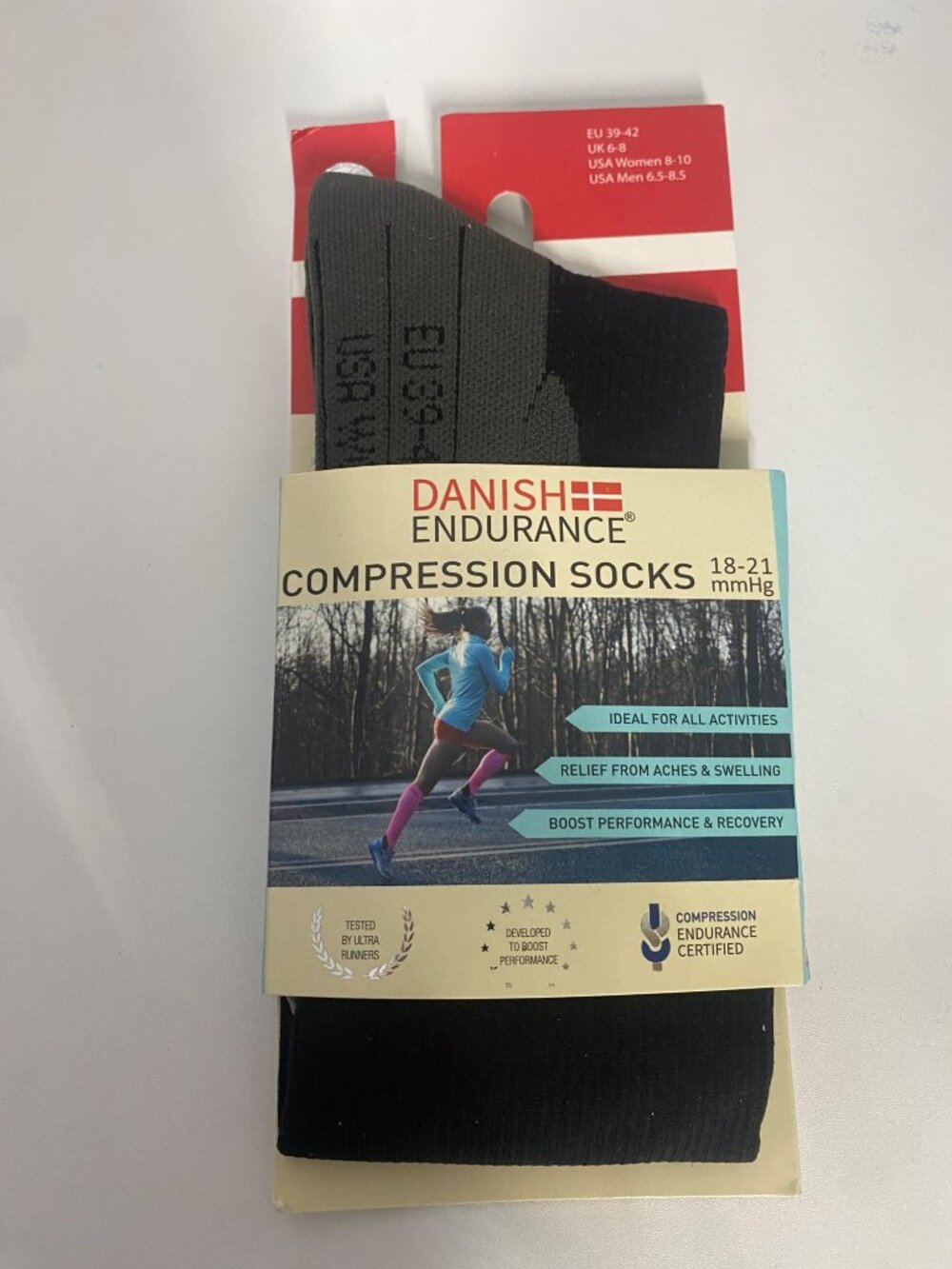 Danish Endurance Compression Socks BLACK 18-21mmHg Sz 8-10W/6.5-8.5M NEW